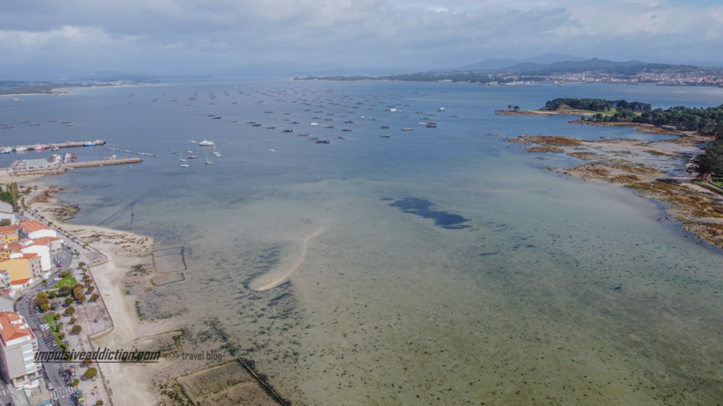 Ria de Arousa junto à Ilha da Toxa em O Grove: ao fundo avistam-se algumas das jangadas de criação de marisco