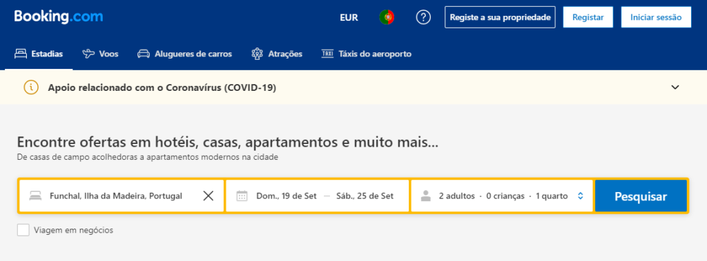 Reservar alojamento pelo booking