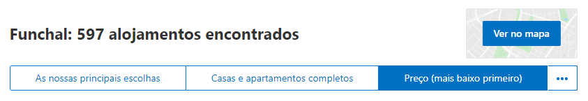 Ordenar por preço ao pesquisar alojamento no Booking
