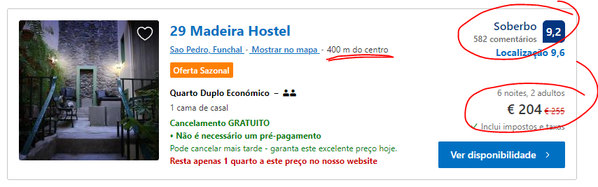 Verificar cada resultado do Booking individualmente