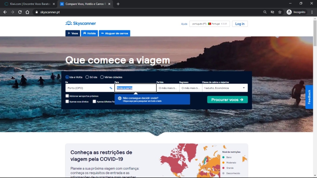 Pesquisar para toda a parte skyscanner