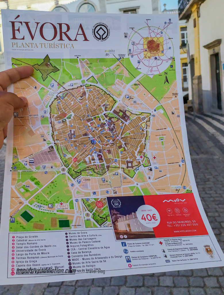 Touristic map of Évora in Alentejo
