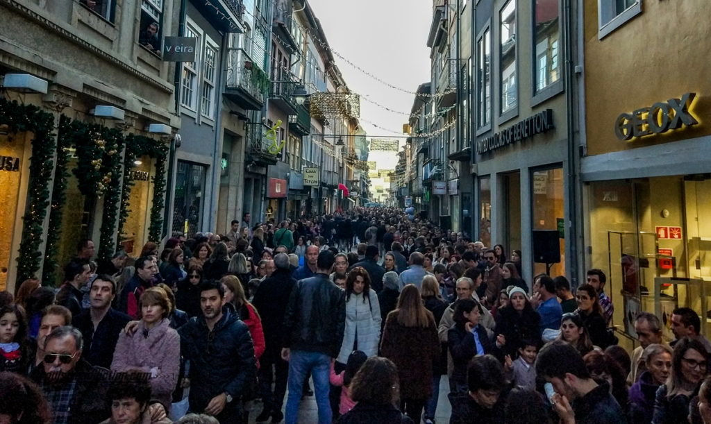 Crowd of people in Braga during main festivities