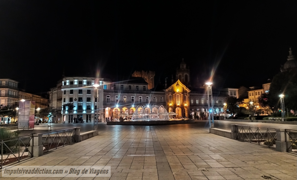 Braga Arcade illuminated at night