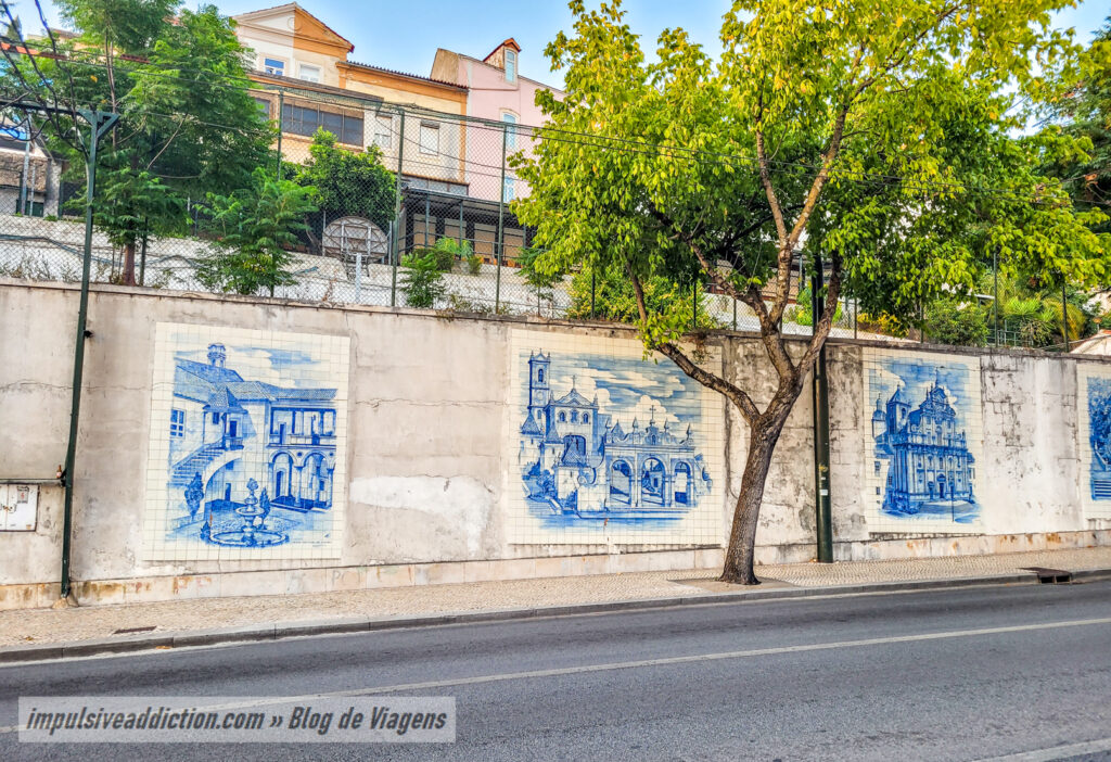 Tile panels with monuments of Coimbra