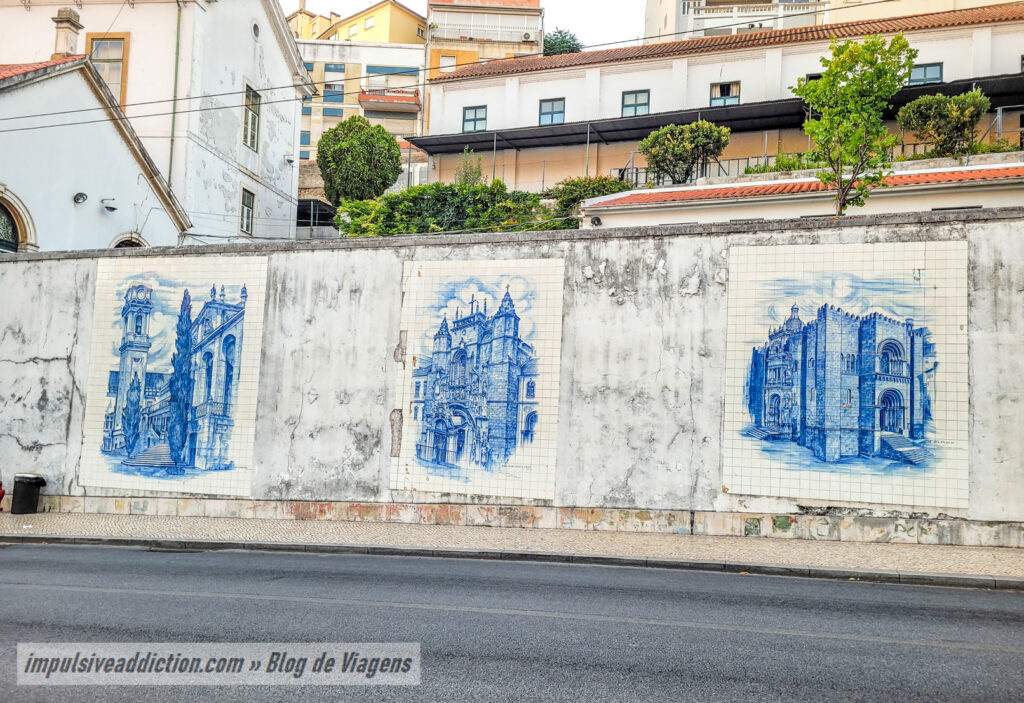 Tile panels with monuments of Coimbra