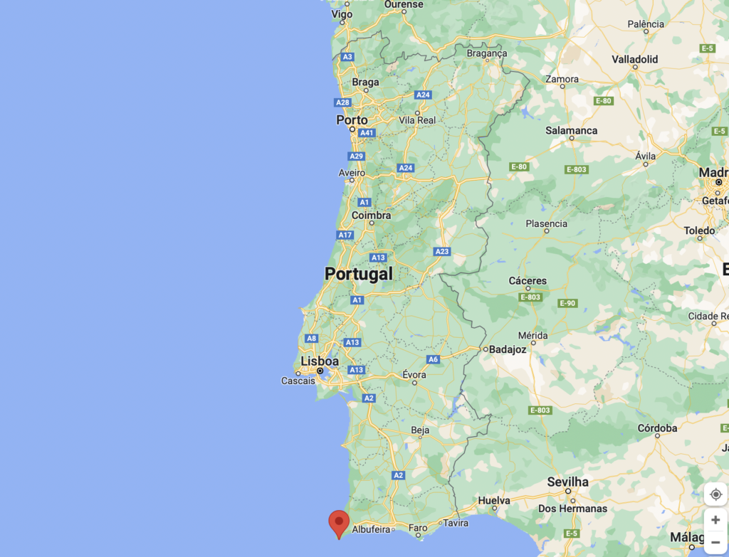 Location of Sagres, in Portugal