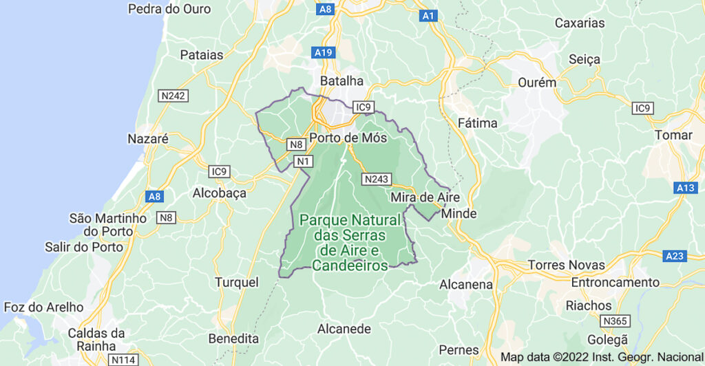 Mapa com localização do Município de Porto de Mós