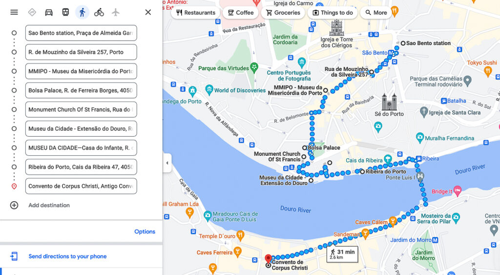 Mapa | Dia 1 - Roteiro para visitar o Porto em 2 dias