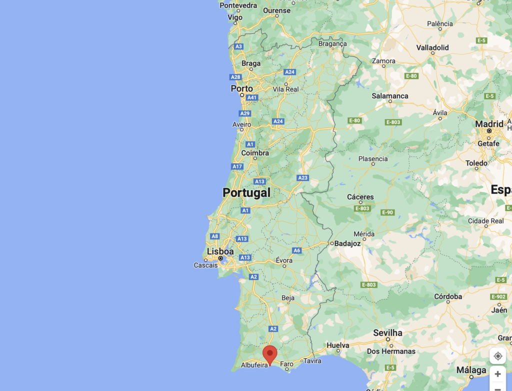 Tavira location, in Portugal