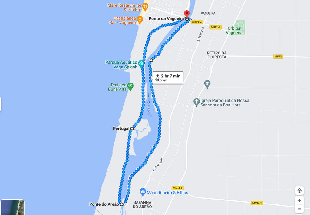 Mapa do Trilho na Ria de Aveiro
