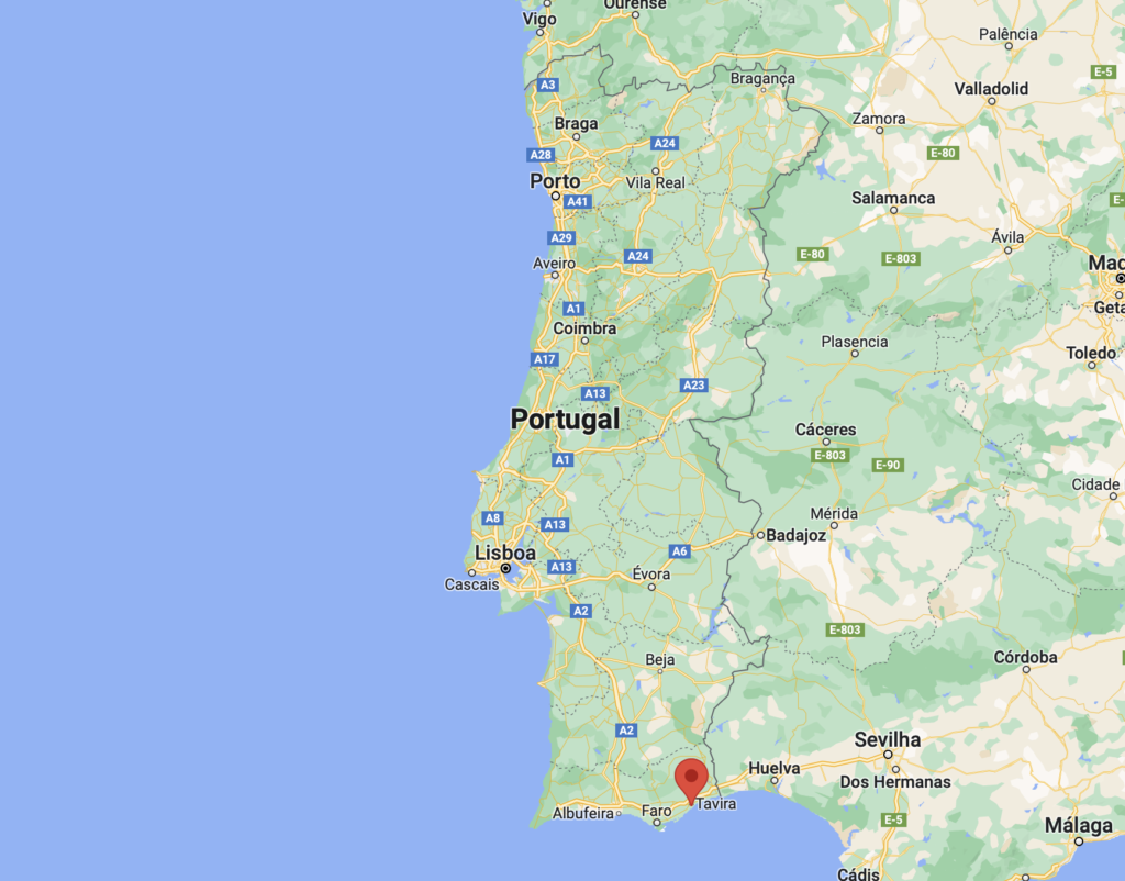 Tavira location, in Portugal