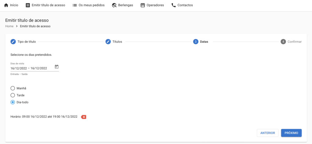 3. Escolher datas de visita e horário