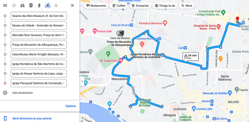 Mapa | Dia 4 - Parte 1: Roteiro para visitar o Porto em 4 dias