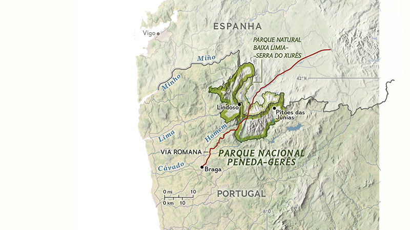 Mapa do PNPG e Serra do Xurés, na Galiza