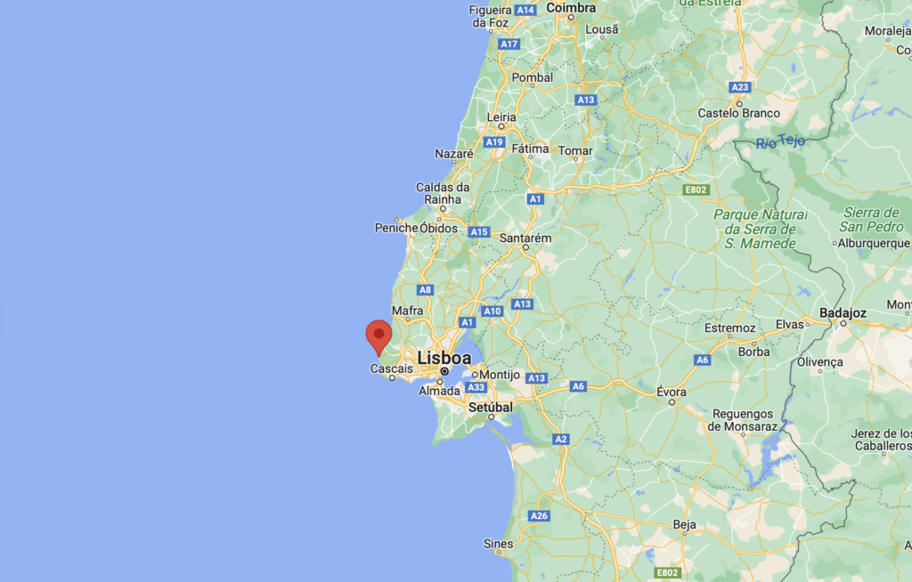 Map with location of Ursa Beach in Portugal